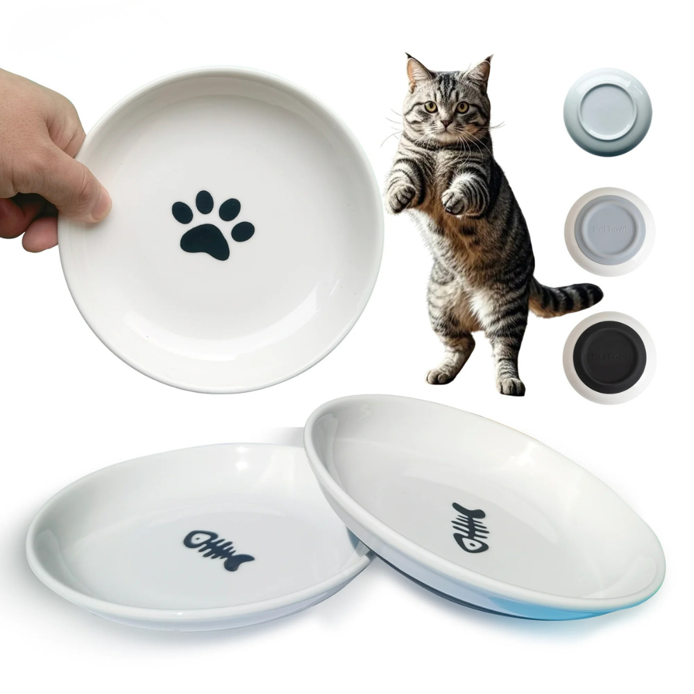 3PCS Ceramic Cat Bowl Set Anti Whisker Fatigue