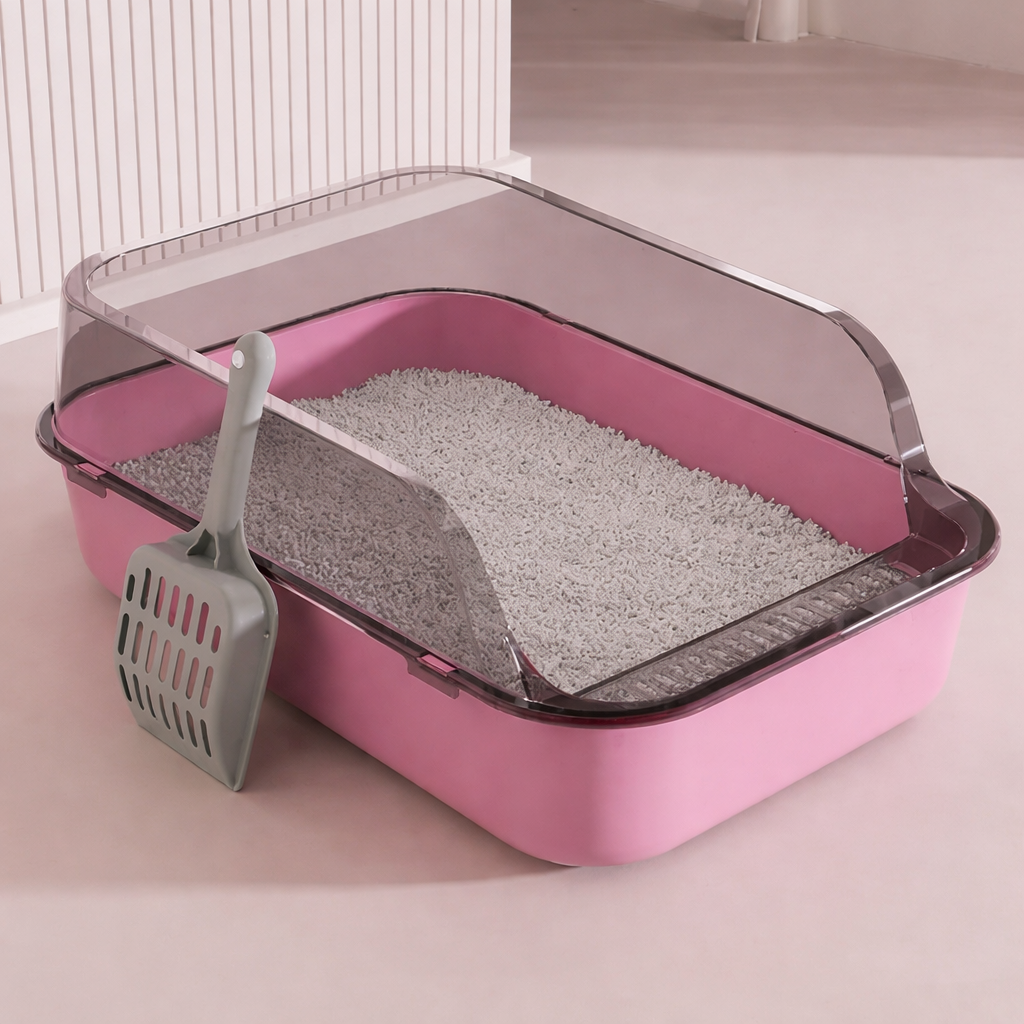 Semi Enclosed Cat Litter Box Splashproof Large Tray