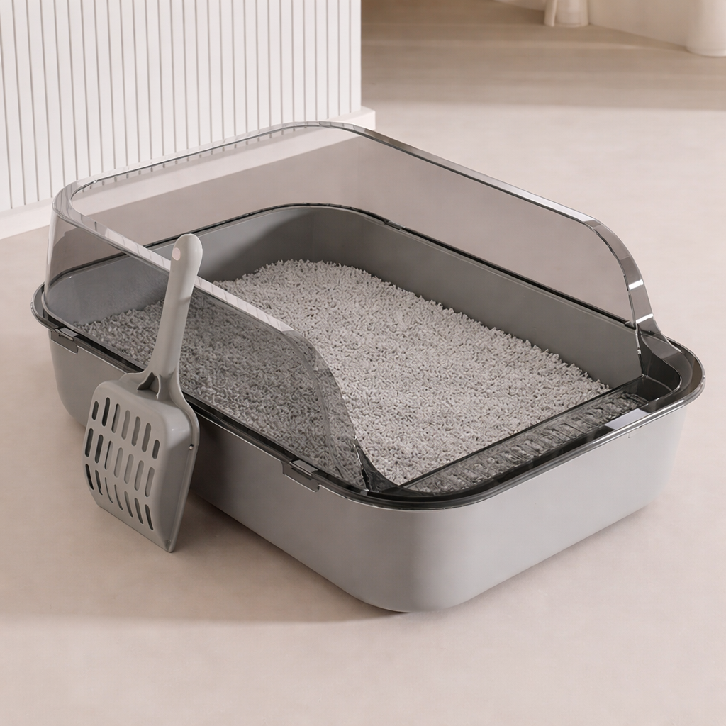 Semi Enclosed Cat Litter Box Splashproof Large Tray