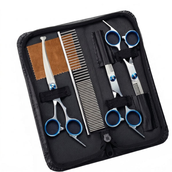Set di Forbici Professionali 5 in 1 per Toelettatura di Cani e Gatti