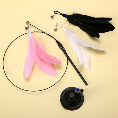 Cat Teaser Toy Feather Wand with Suction Cup & Bell