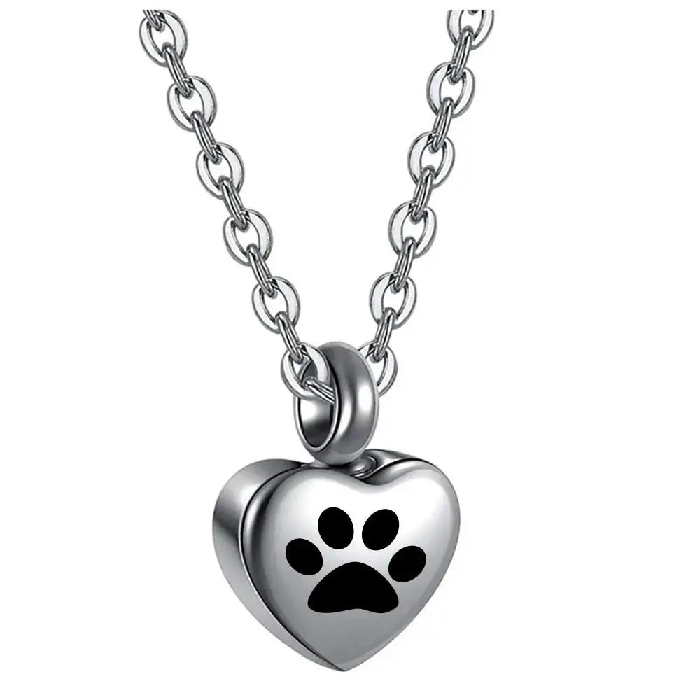 Stainless Steel Heart Paw Urn Necklace for Memorial Ashes Jewelry