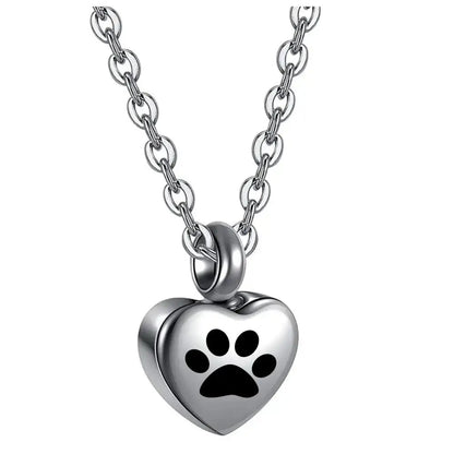 Stainless Steel Heart Paw Urn Necklace for Memorial Ashes Jewelry