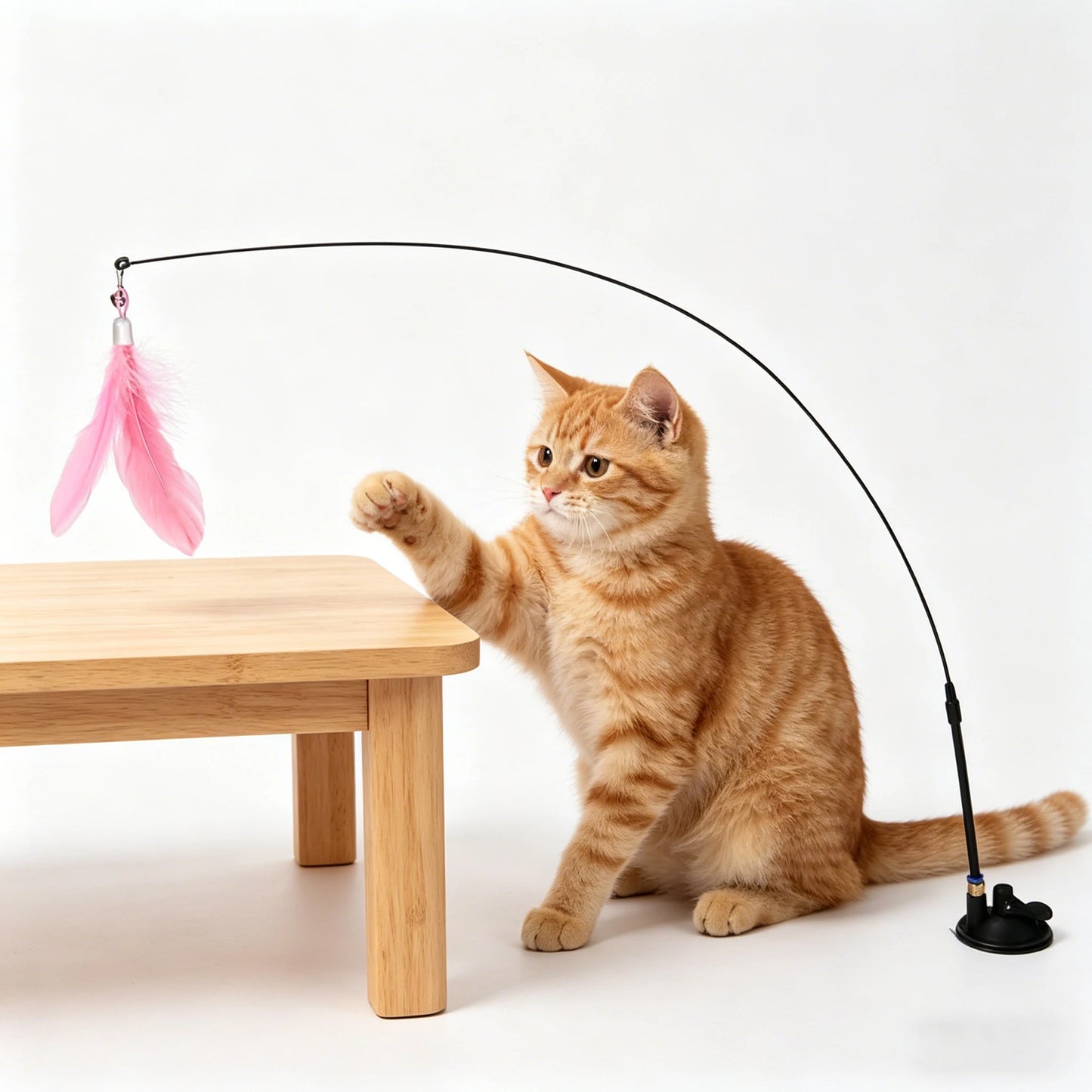 Cat Teaser Toy Feather Wand with Suction Cup & Bell