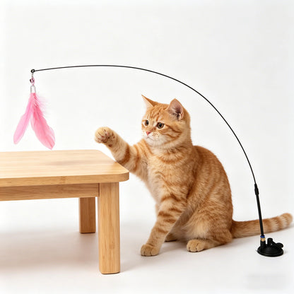 Cat Teaser Toy Feather Wand with Suction Cup & Bell