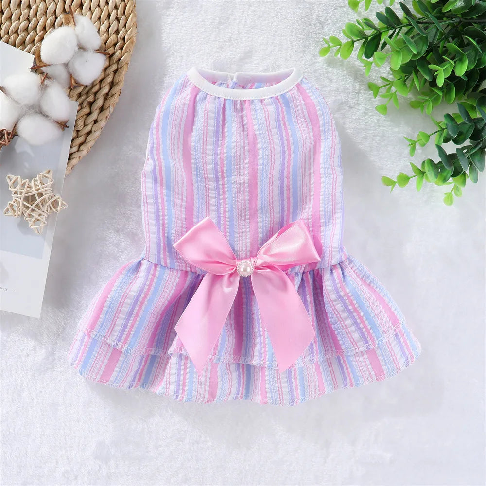 Vestito da Principessa a Righe e Quadri con Fiocco per Animali