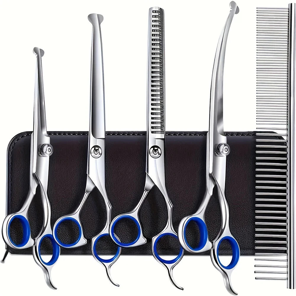 Set Professionale 7 Pezzi per Toelettatura di Cani e Gatti