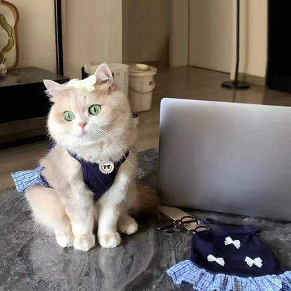 Vestito Preppy con Fiocco per Gatti e Cani di Piccola Taglia