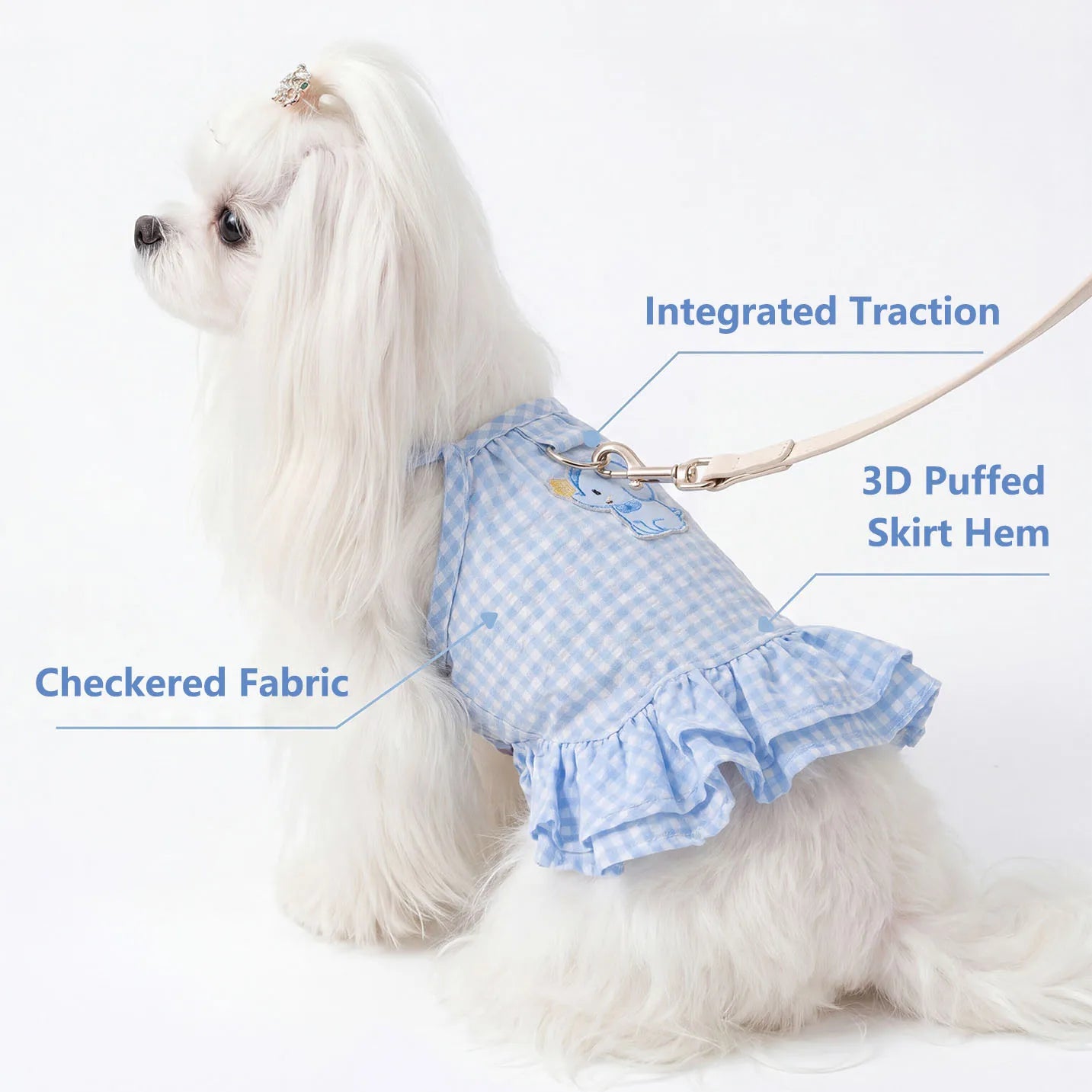 Vestito a Quadri Blu con Pettorina Integrata per Cani