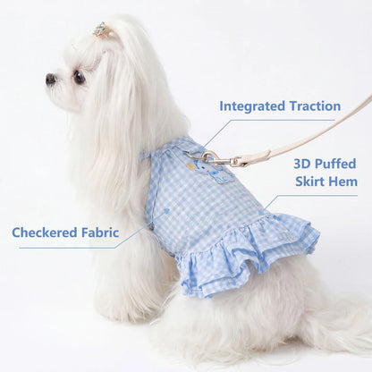 Vestito a Quadri Blu con Pettorina Integrata per Cani