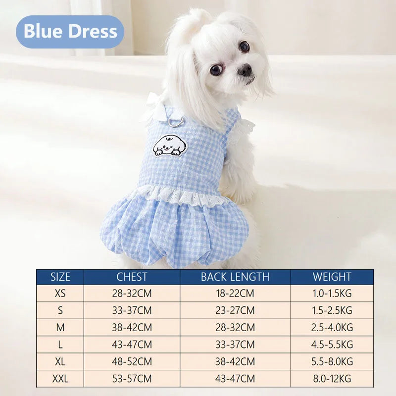 Vestito a Quadri Blu con Pettorina Integrata per Cani