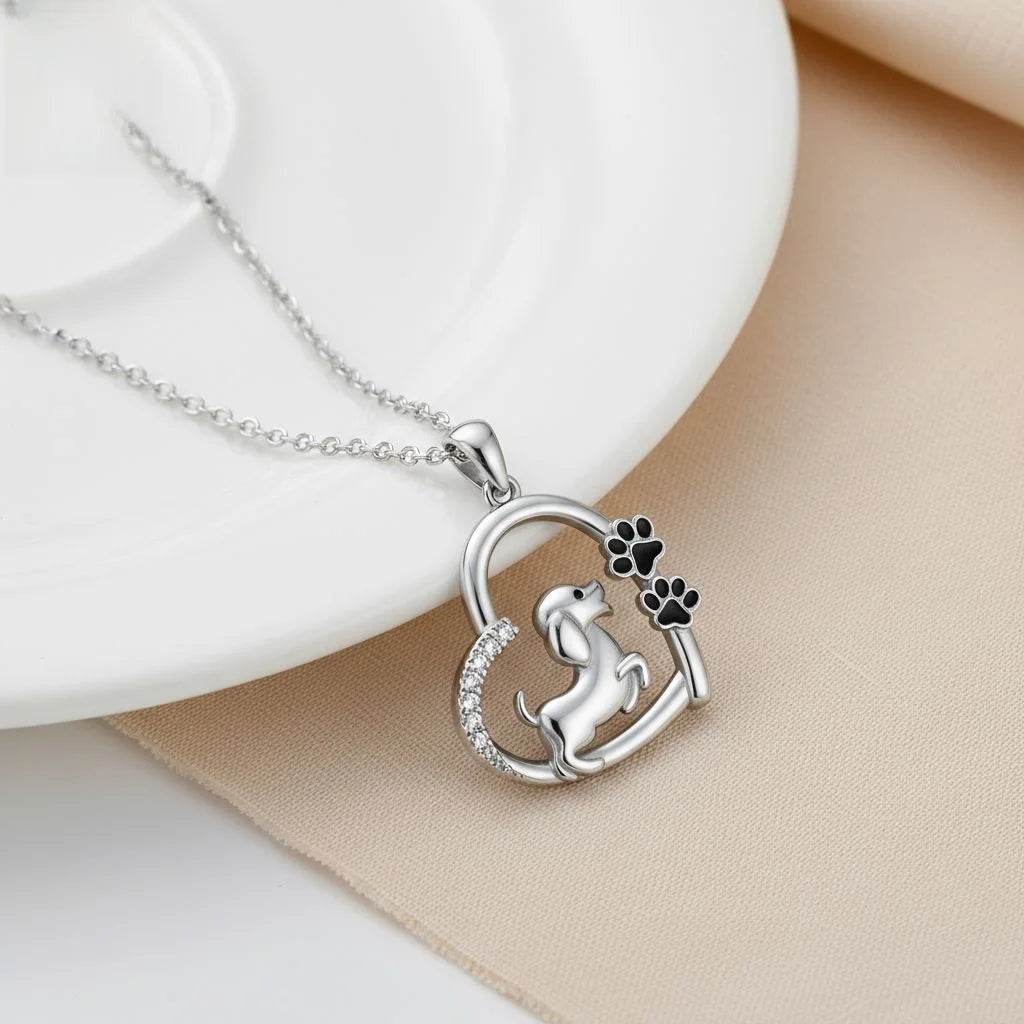 Adorable Dog Pendant Necklace with Zirconia for Women