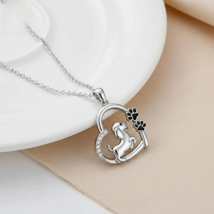 Adorable Dog Pendant Necklace with Zirconia for Women