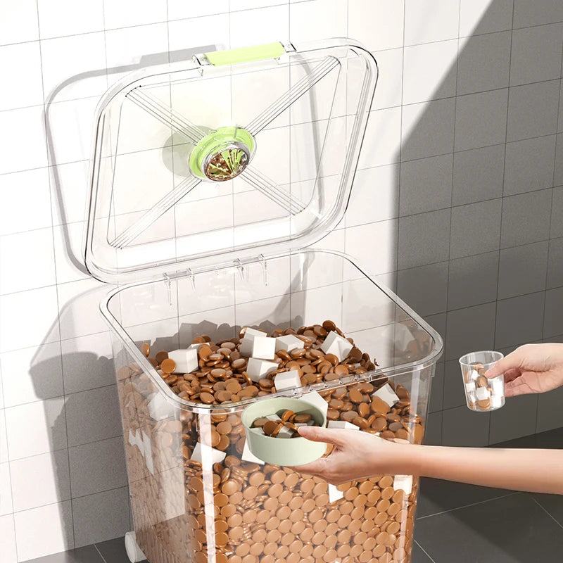 Large Pet Food Storage Container with Wheels Transparent