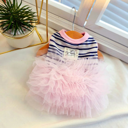 Vestito Rosa in Tulle con Pettorina a D-Ring per Cani