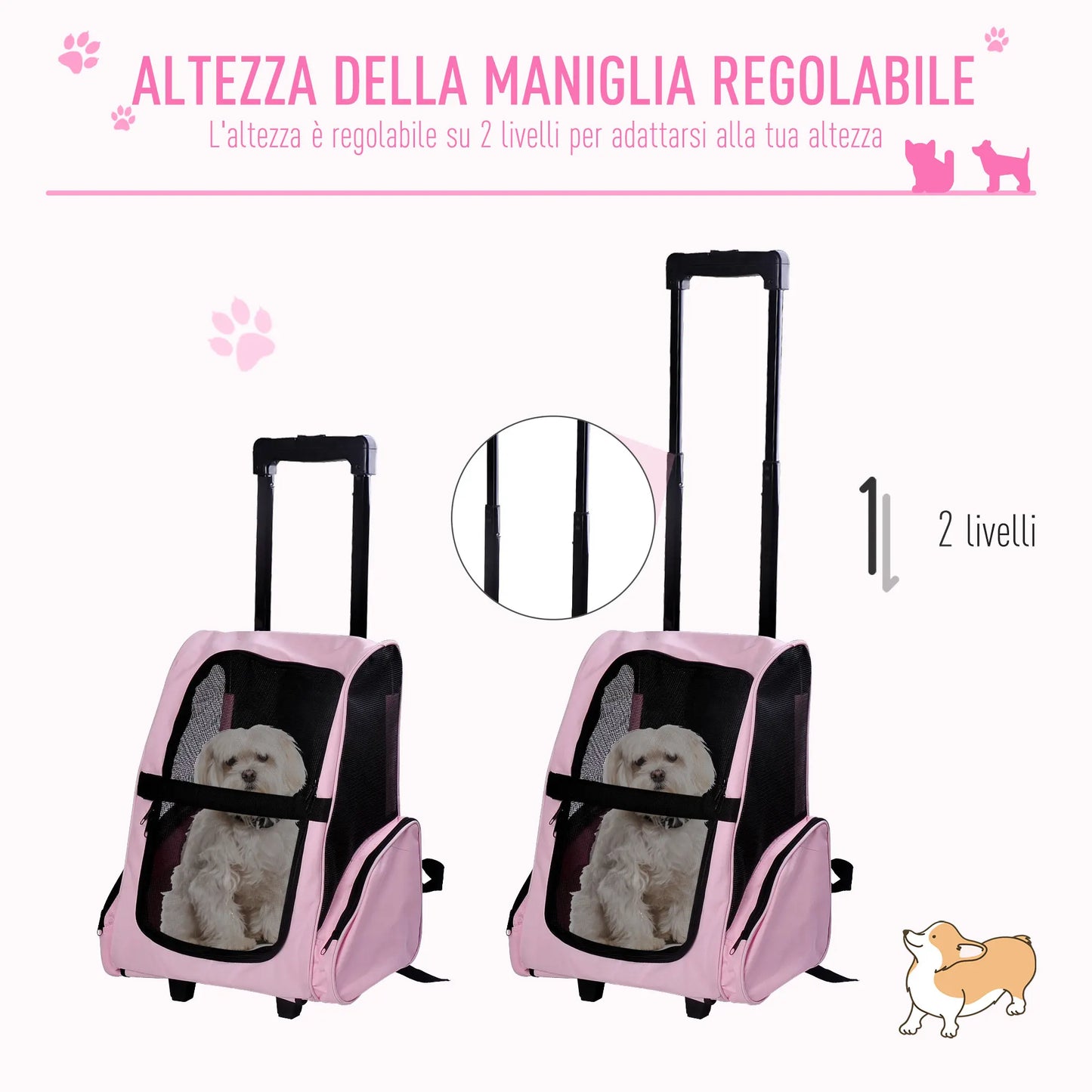 Zaino trasportino 2 in 1 con ruote per cani e gatti