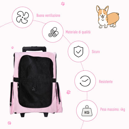 Zaino trasportino 2 in 1 con ruote per cani e gatti