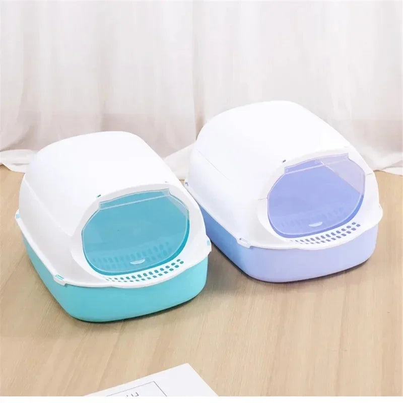 Semi Enclosed Cat Litter Box Splashproof Large Tray