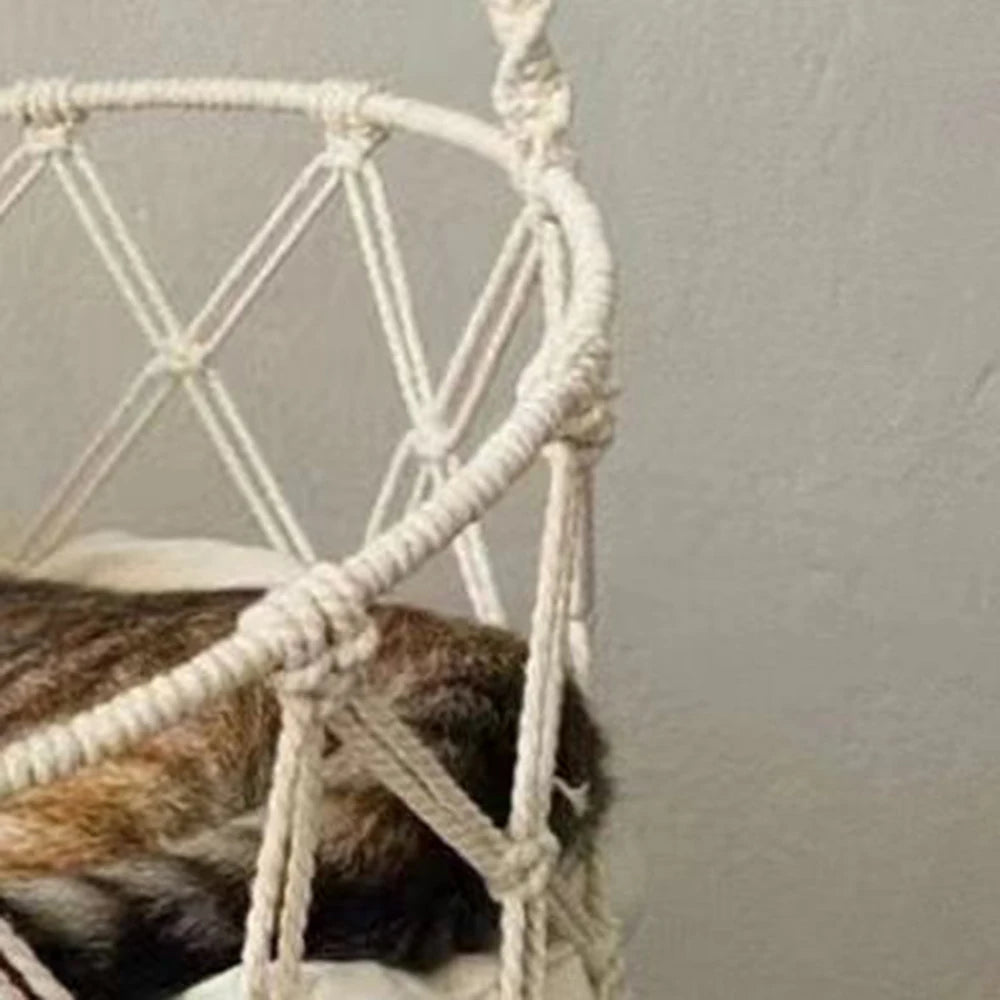 Bohemian Hanging Cat Hammock Handwoven Cotton Bed