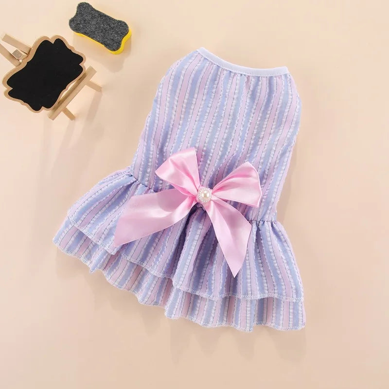 Vestito da Principessa a Righe e Quadri con Fiocco per Animali