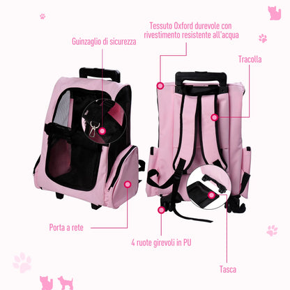Zaino trasportino 2 in 1 con ruote per cani e gatti