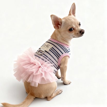 Vestito Rosa in Tulle con Pettorina a D-Ring per Cani