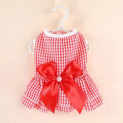 Vestito da Principessa a Righe e Quadri con Fiocco per Animali