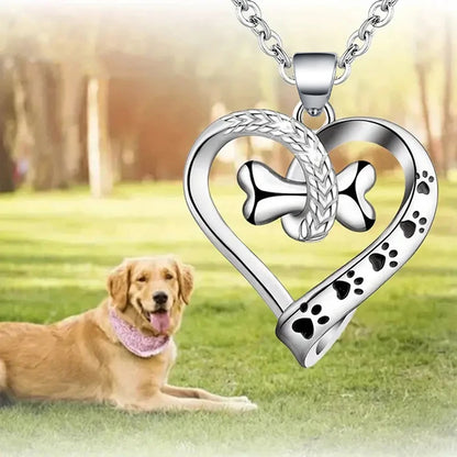 Huitan Cute Animal Dog Necklace with Pet Footprints & Bone Pendant