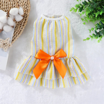 Vestito da Principessa a Righe e Quadri con Fiocco per Animali