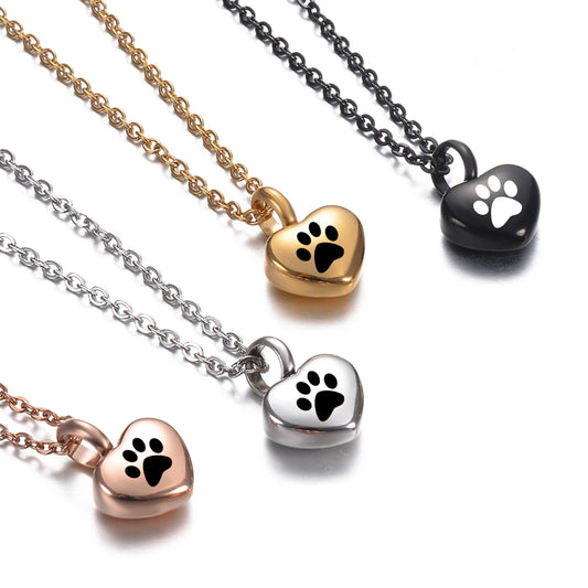 Stainless Steel Heart Paw Urn Necklace for Memorial Ashes Jewelry