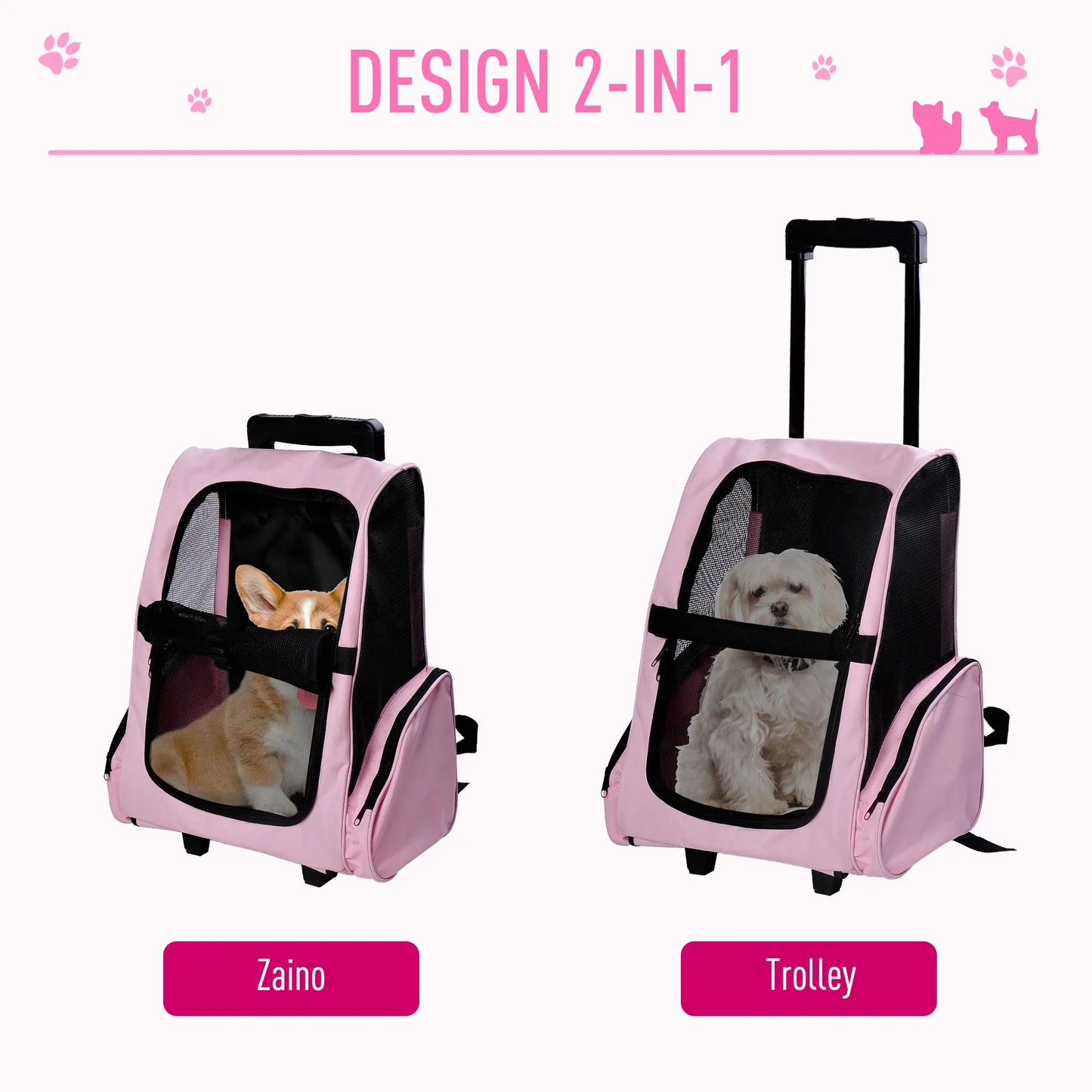Zaino trasportino 2 in 1 con ruote per cani e gatti