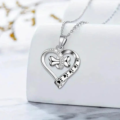 Huitan Cute Animal Dog Necklace with Pet Footprints & Bone Pendant