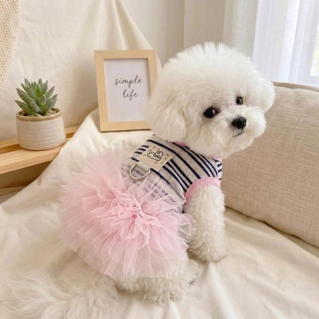 Vestito Rosa in Tulle con Pettorina a D-Ring per Cani