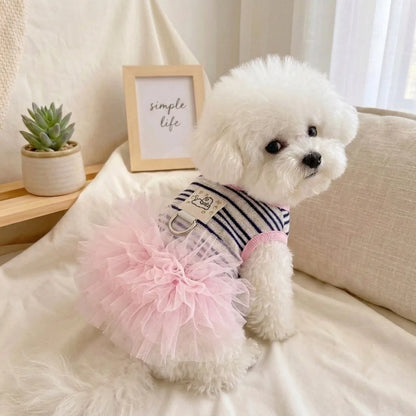 Vestito Rosa in Tulle con Pettorina a D-Ring per Cani