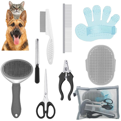 Kit da Toelettatura 8 Pezzi per Gatti con Spazzola Autopulente