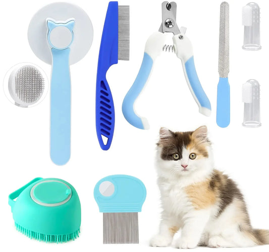 Kit da Toelettatura 8 Pezzi per Cani e Gatti