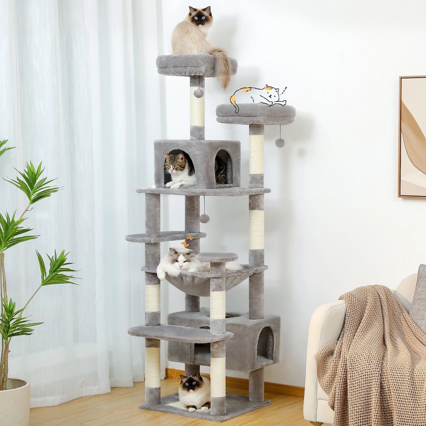 Large Cat Tree Tower with Hammock Condo Scratching Posts