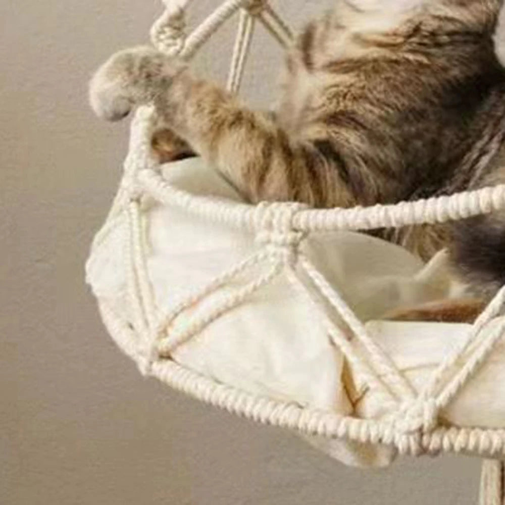 Bohemian Hanging Cat Hammock Handwoven Cotton Bed