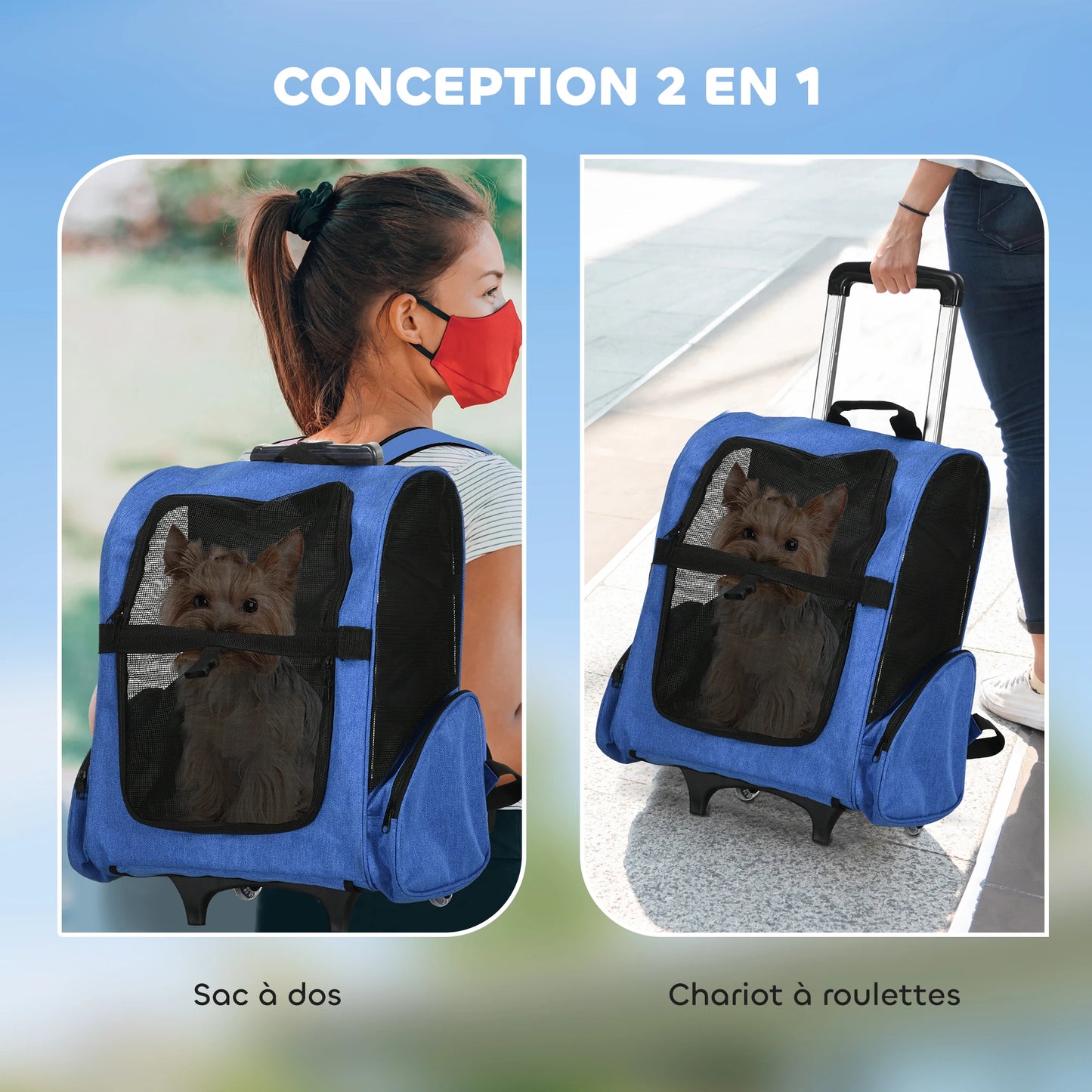 Zaino Trasportino con Ruote 2 in 1 per Animali