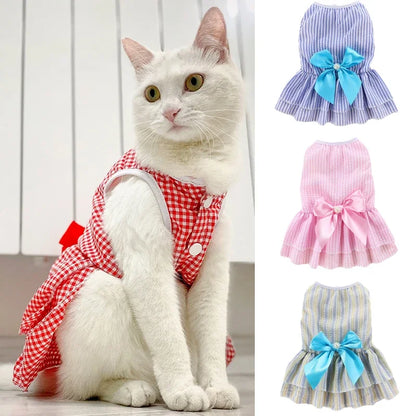 Vestito da Principessa a Righe e Quadri con Fiocco per Animali