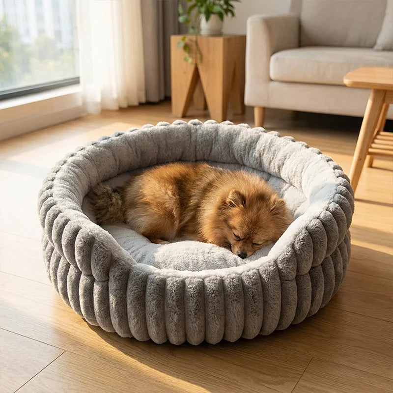 Plush Pet Bed Round Cat Dog Nest Warm Washable