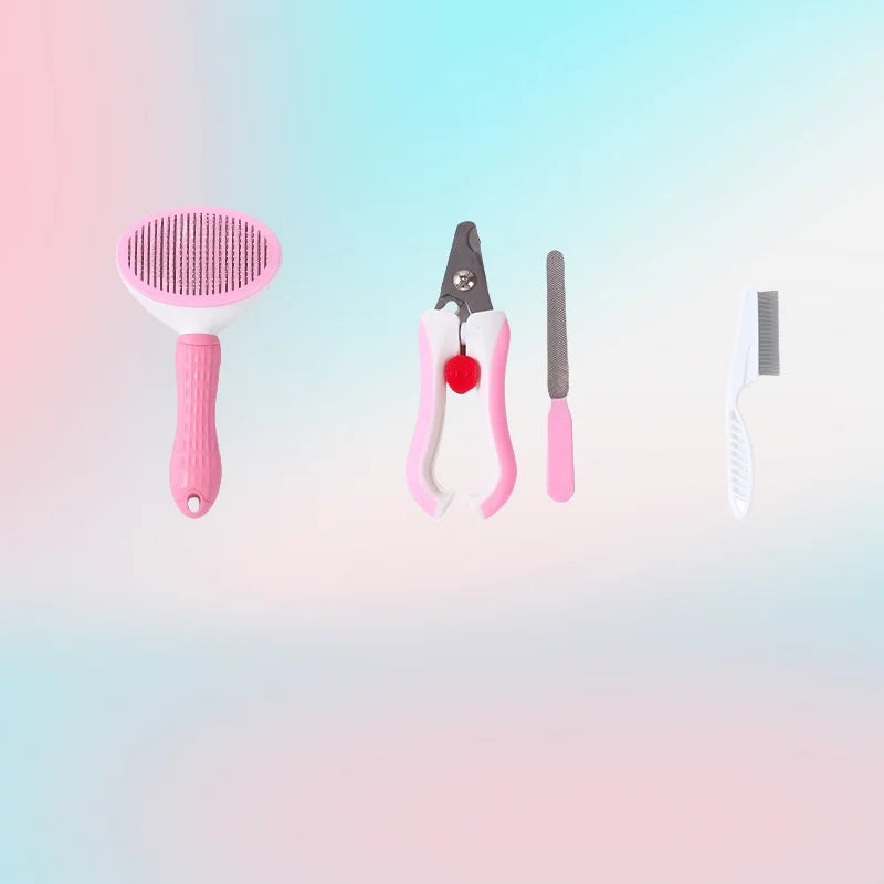 Kit da Toelettatura 3 Pezzi per Gatti con Guanto e Tagliaunghie