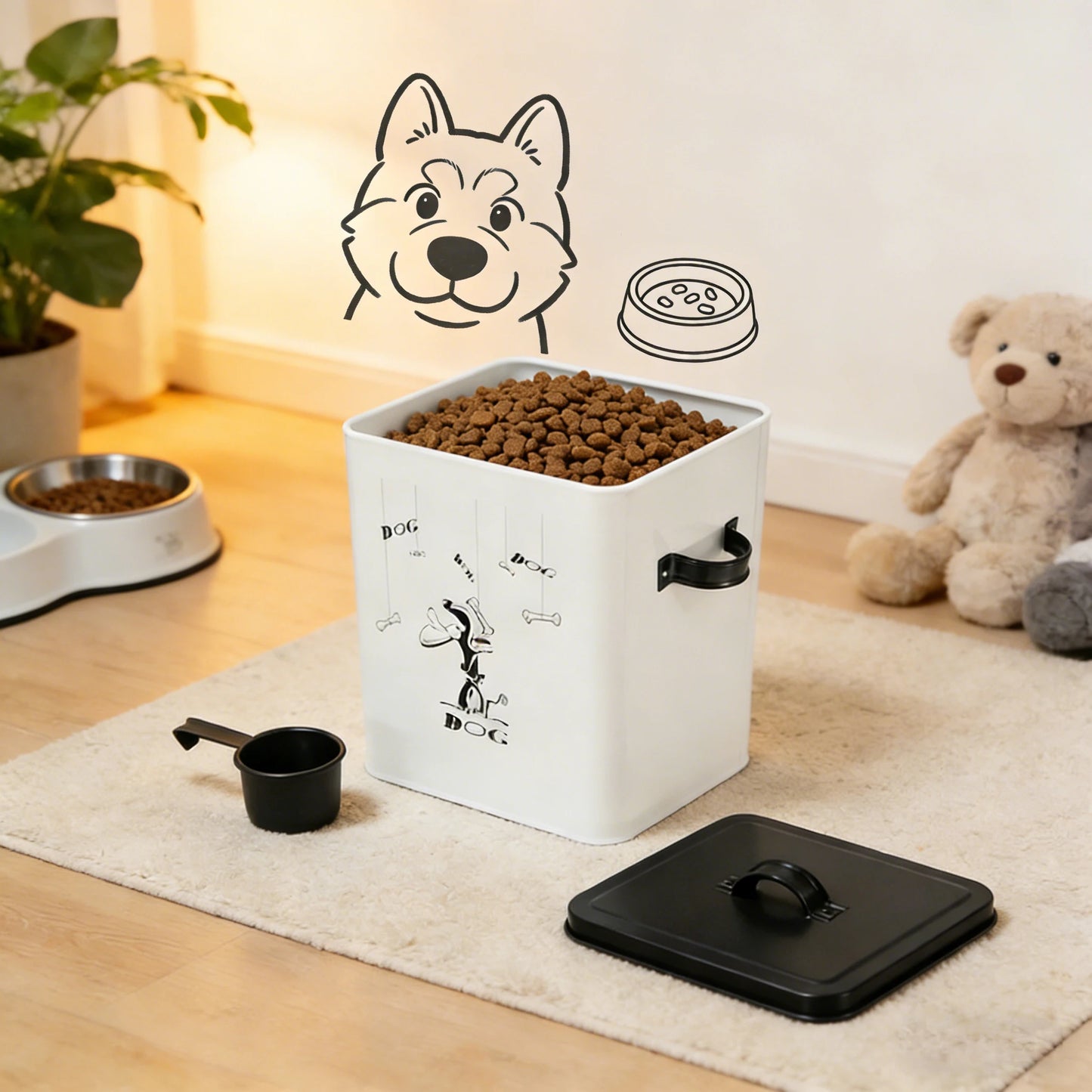 Airtight Metal Pet Food Storage Container with Scoop
