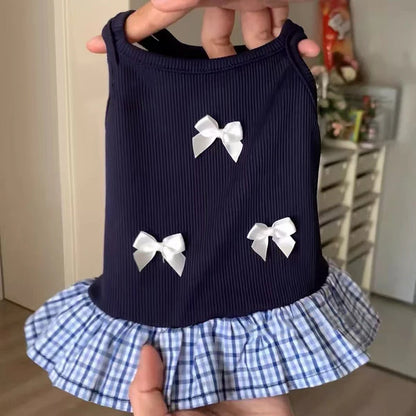 Vestito Preppy con Fiocco per Gatti e Cani di Piccola Taglia