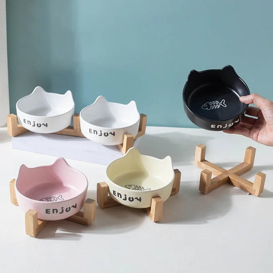 Ceramic Double Pet Bowl Set Non Slip Cat Dog Feeder