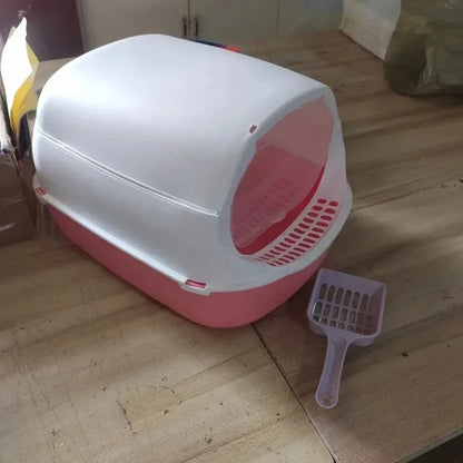 Semi Enclosed Cat Litter Box Splashproof Large Tray