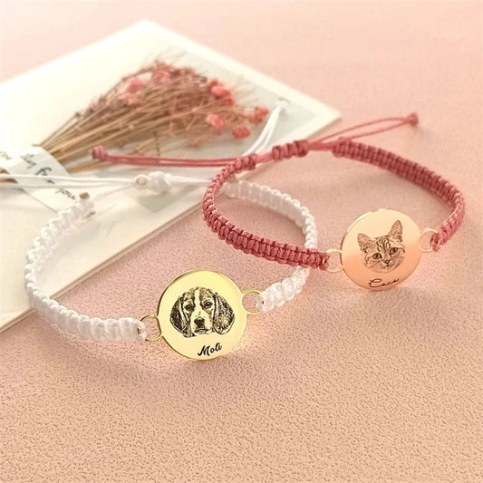 Custom Pet Portrait Bracelet for Women - Personalized Dog Photo Bangle