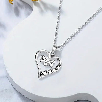 Huitan Cute Animal Dog Necklace with Pet Footprints & Bone Pendant