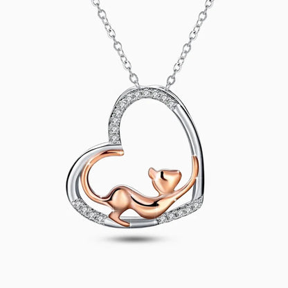 Huitan Cute Cat Heart Pendant Necklace with Cubic Zirconia for Women