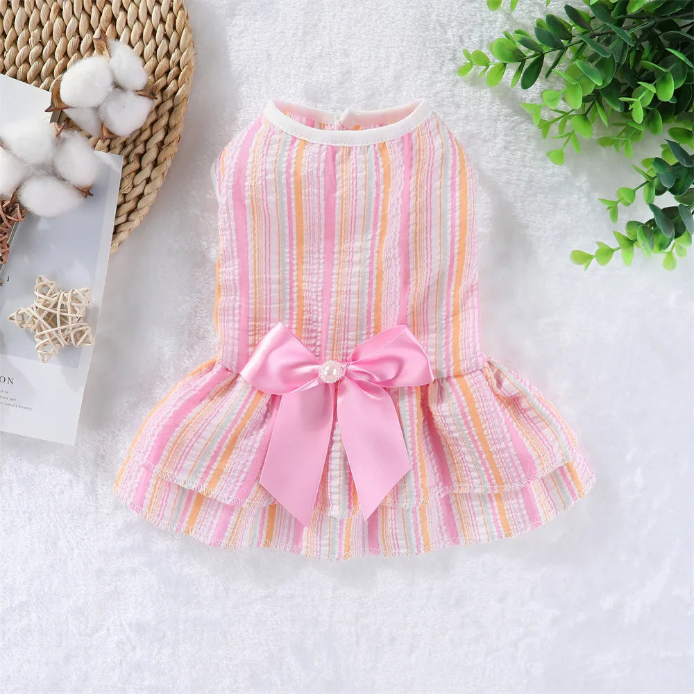 Vestito da Principessa a Righe e Quadri con Fiocco per Animali